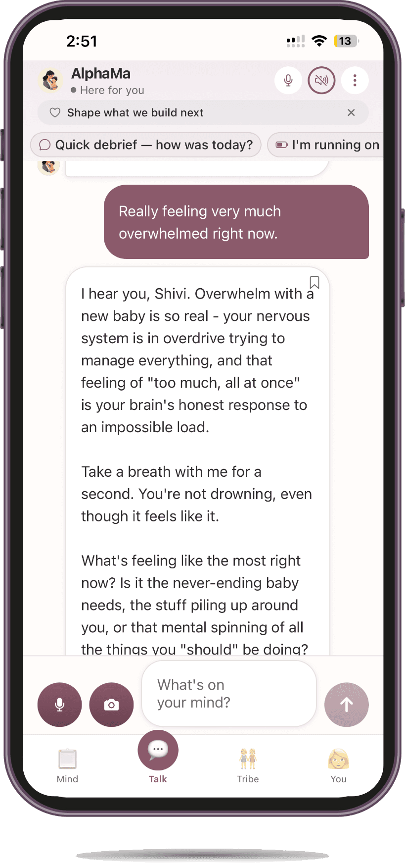 AlphaMa providing emotional support