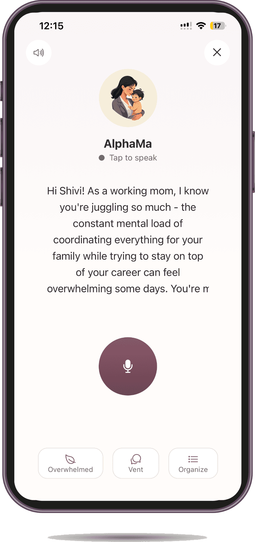 AlphaMa voice mode with tap to speak
