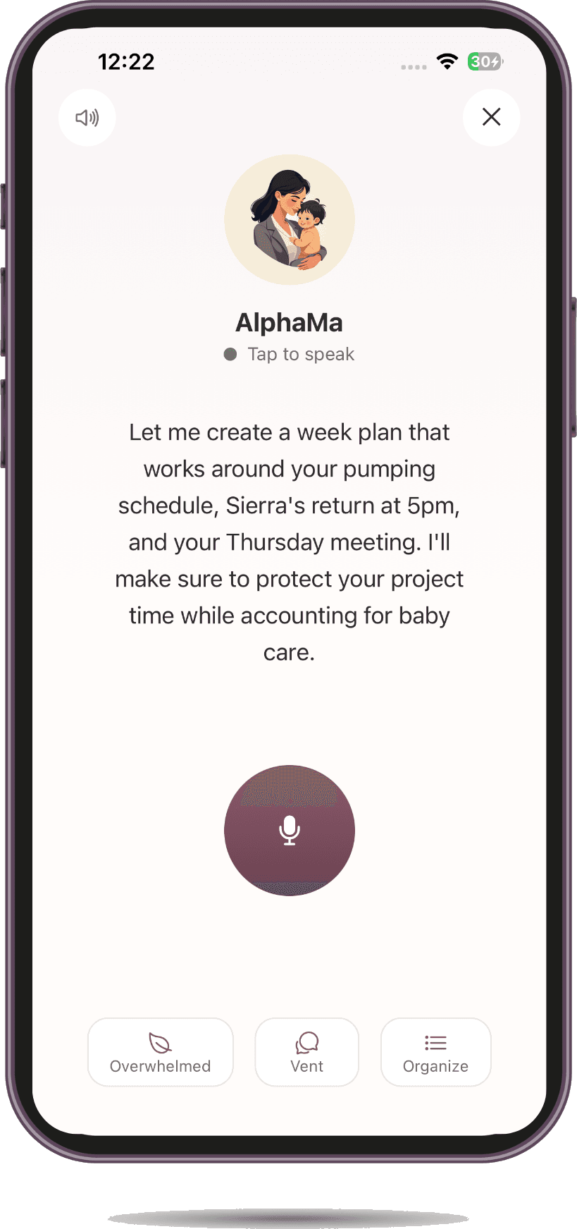 AlphaMa planning around pumping schedule and meetings