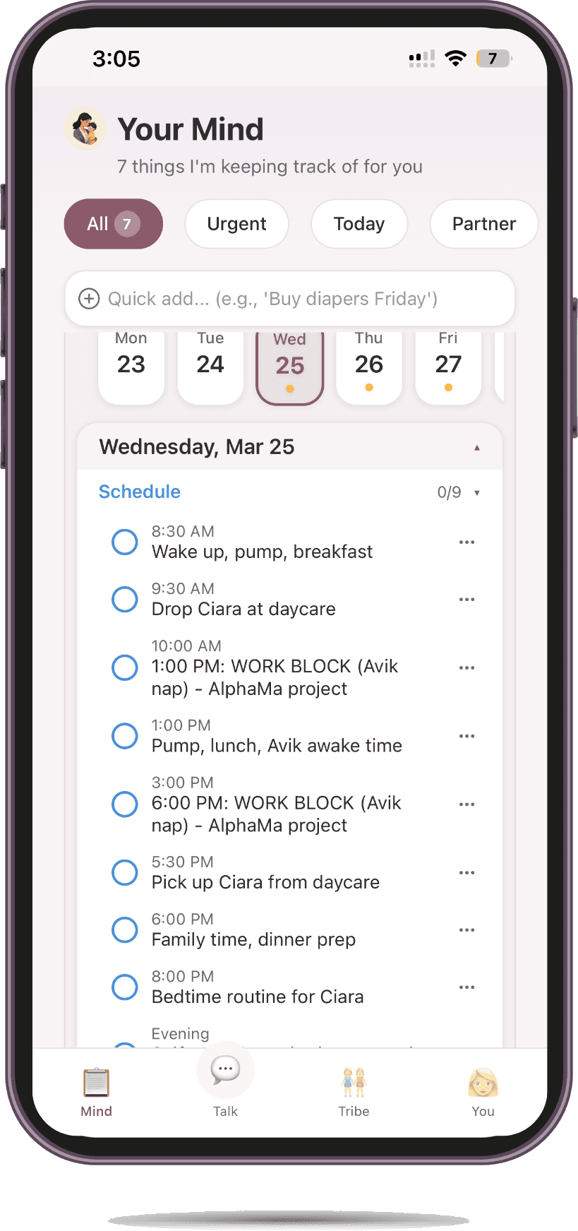 Personalized weekly plan