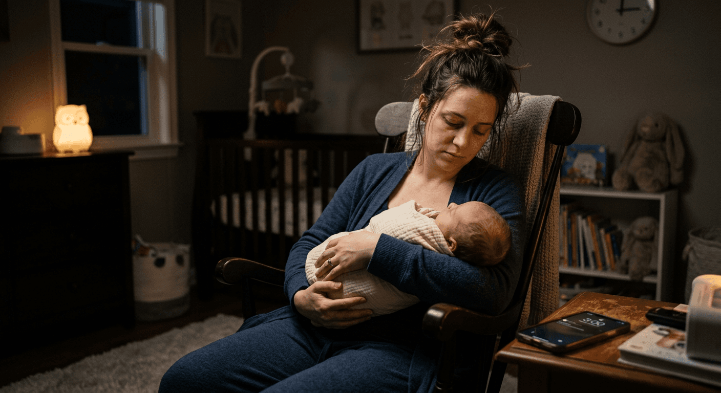 Mother nursing her baby late at night